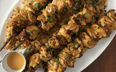 Chicken Kabobs with Spicy Almond Sauce MAGIC ELIXIRS (TM) and Cauliflower Rice