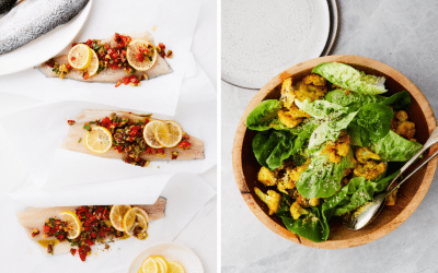 Mediterranean Trout With Golden Cauliflower Caesar Salad