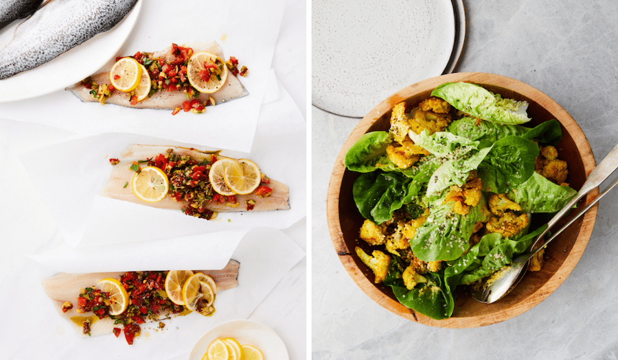 Mediterranean Trout With Golden Cauliflower Caesar Salad