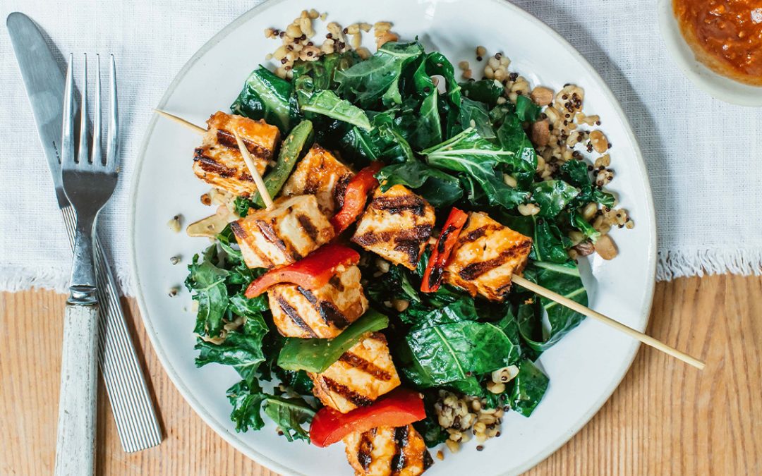 Satay Tofu Skewers with Saucy Greens From ‘Love Your Gut’