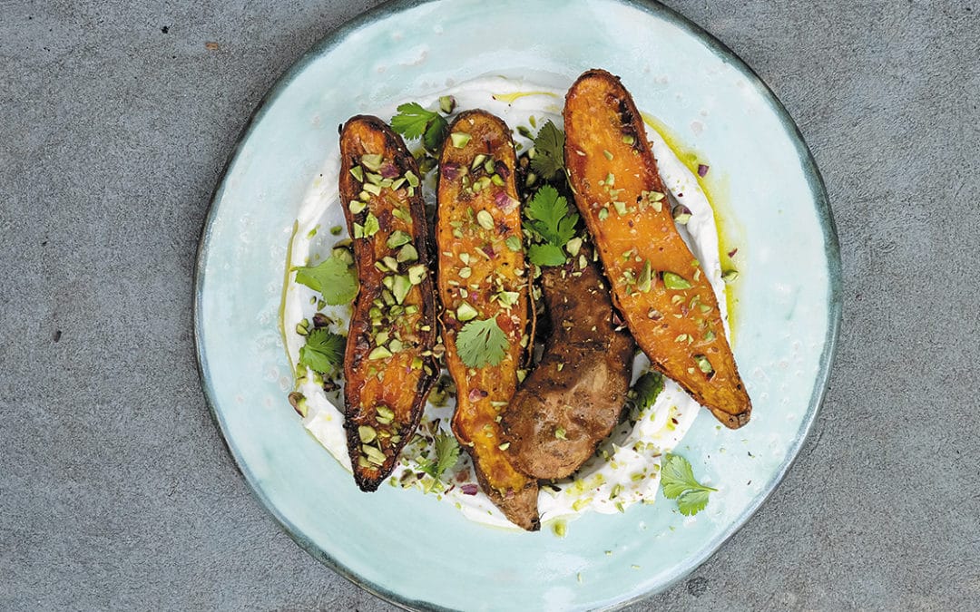 Roasted Sweet Potatoes with Greek Yogurt, Pistachios, and Cilantro From Lemon, Love & Olive Oil