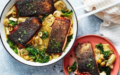Crispy-Skin Salmon with Marinated Artichoke Hearts from ‘Food Between Friends’